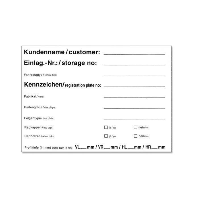 Etikett für die Radeinlagerung