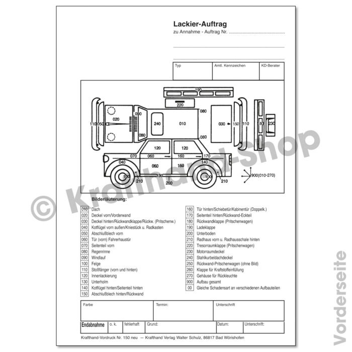 Lackierauftrag Formular Block DIN A5 Vorderseite