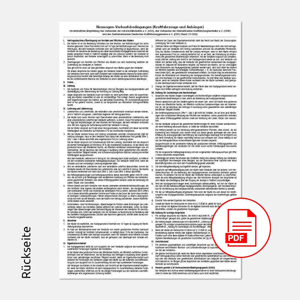 PDF Bestellung Zweirad mit Bedingungen und Firmeneindruck Rückseite