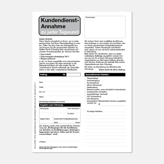 24-Stunden Kundendienstannahme Formular