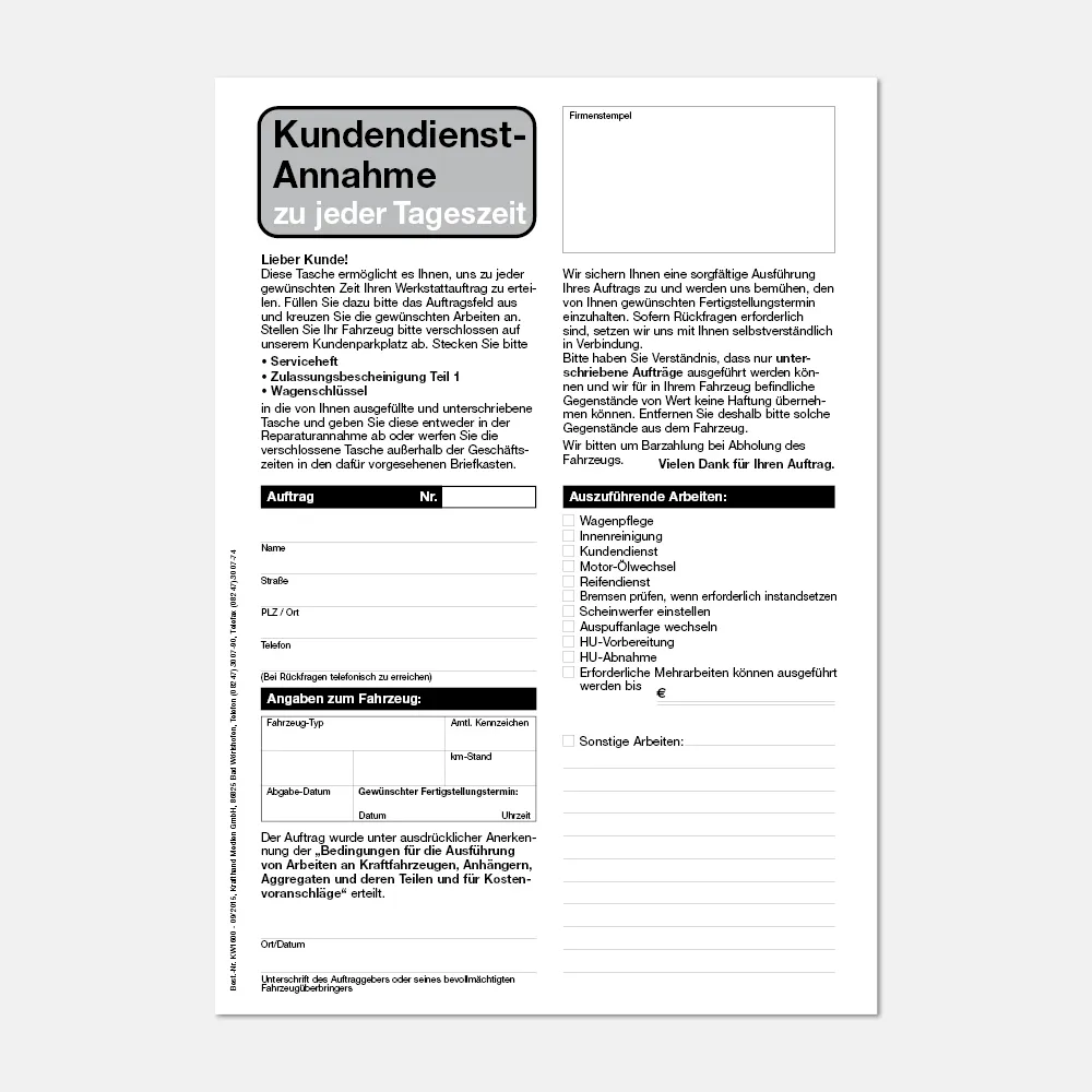 24-Stunden Kundendienstannahme Formular