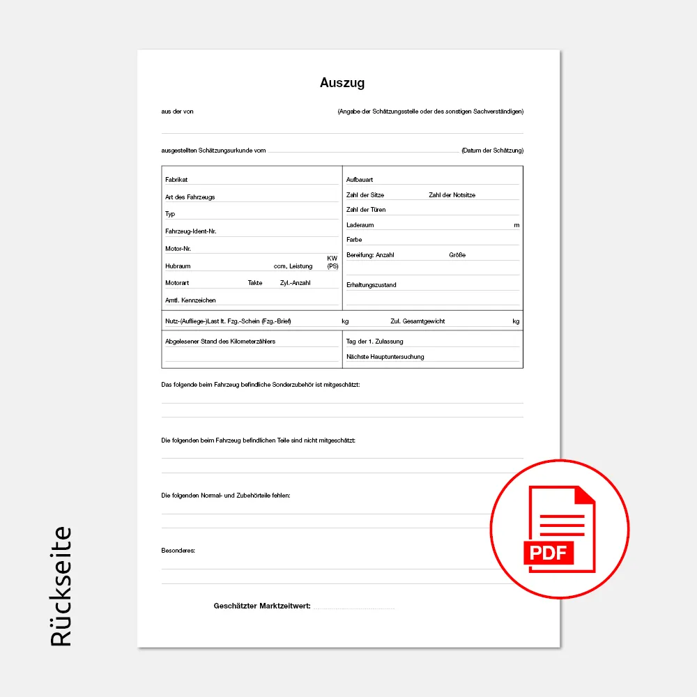 PDF Gebrauchtwagen Ankaufsschein mit Firmeneindruck Rückseite